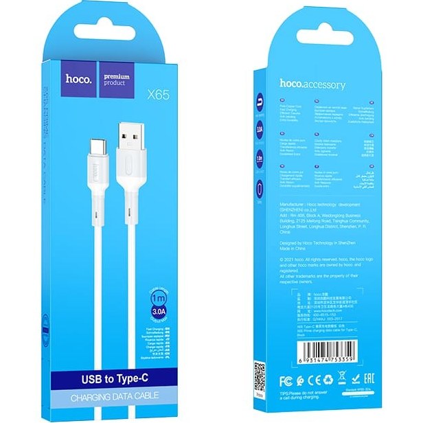 کابل شارژر TYPE-C هوکو مدل X65 به طول 1 متر رنگ سفید
