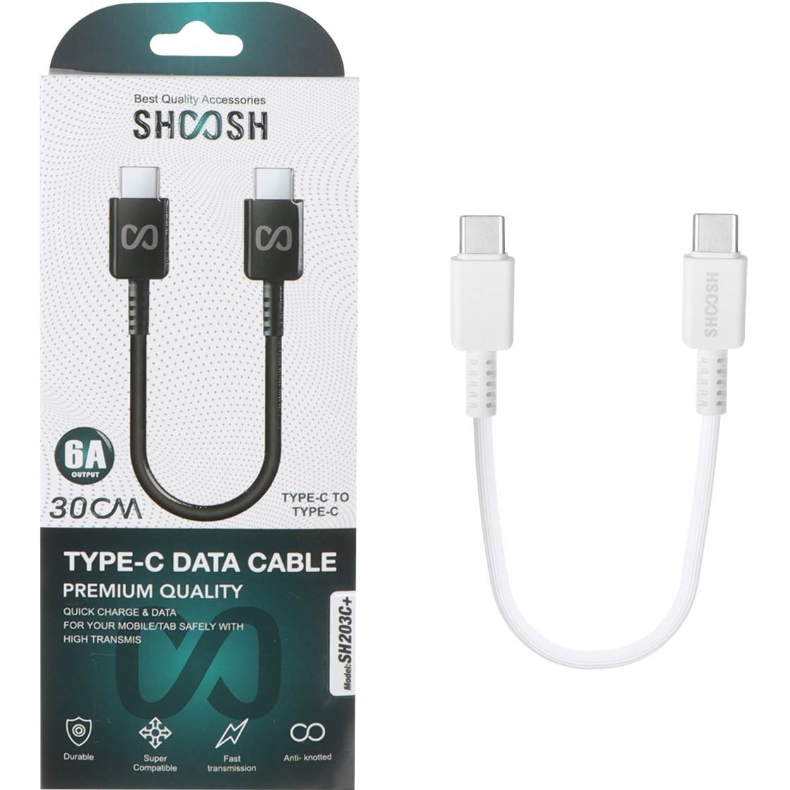 کابل شارژ فست پاوربانک Shoosh Type-C To Type-C مدل SH203C+ - سفید
