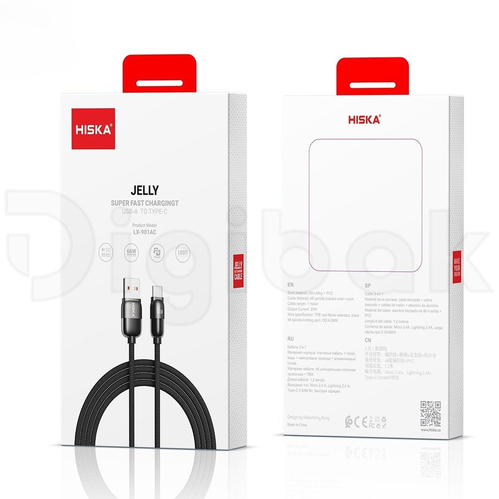 کابل تایپ سی هیسکا مدل LX-901AC ظرفیت ۶۶ وات